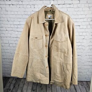 Modern Images Mens XL Tan Suede Leather Jacket Plaid Lined Chore Field Coat